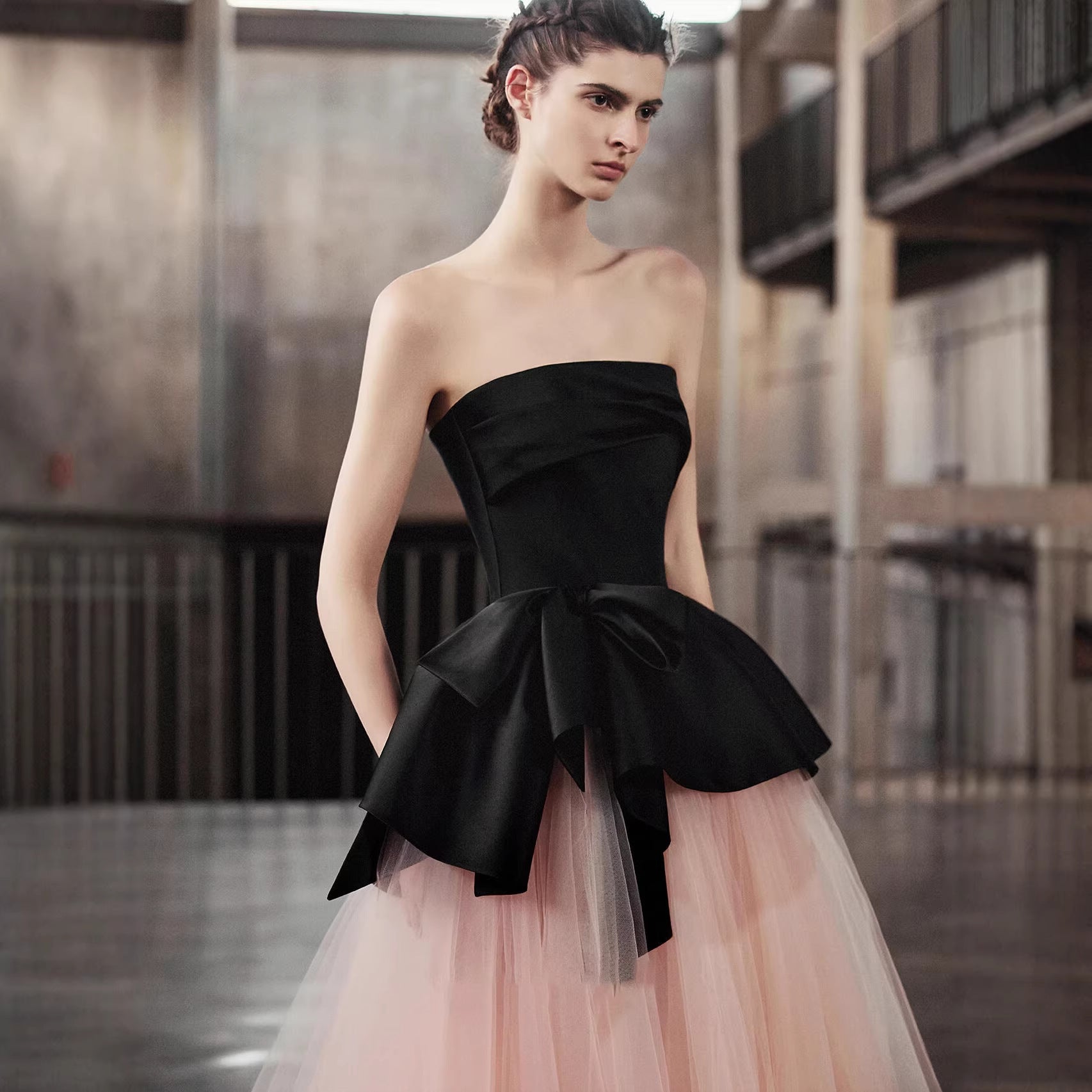O1CN01KoY7tv1Nwsh42VrMh__2218750891635-0-cib STRAPLESS SATIN BOW BALL GOWN PINK TULLE PROM DRESS