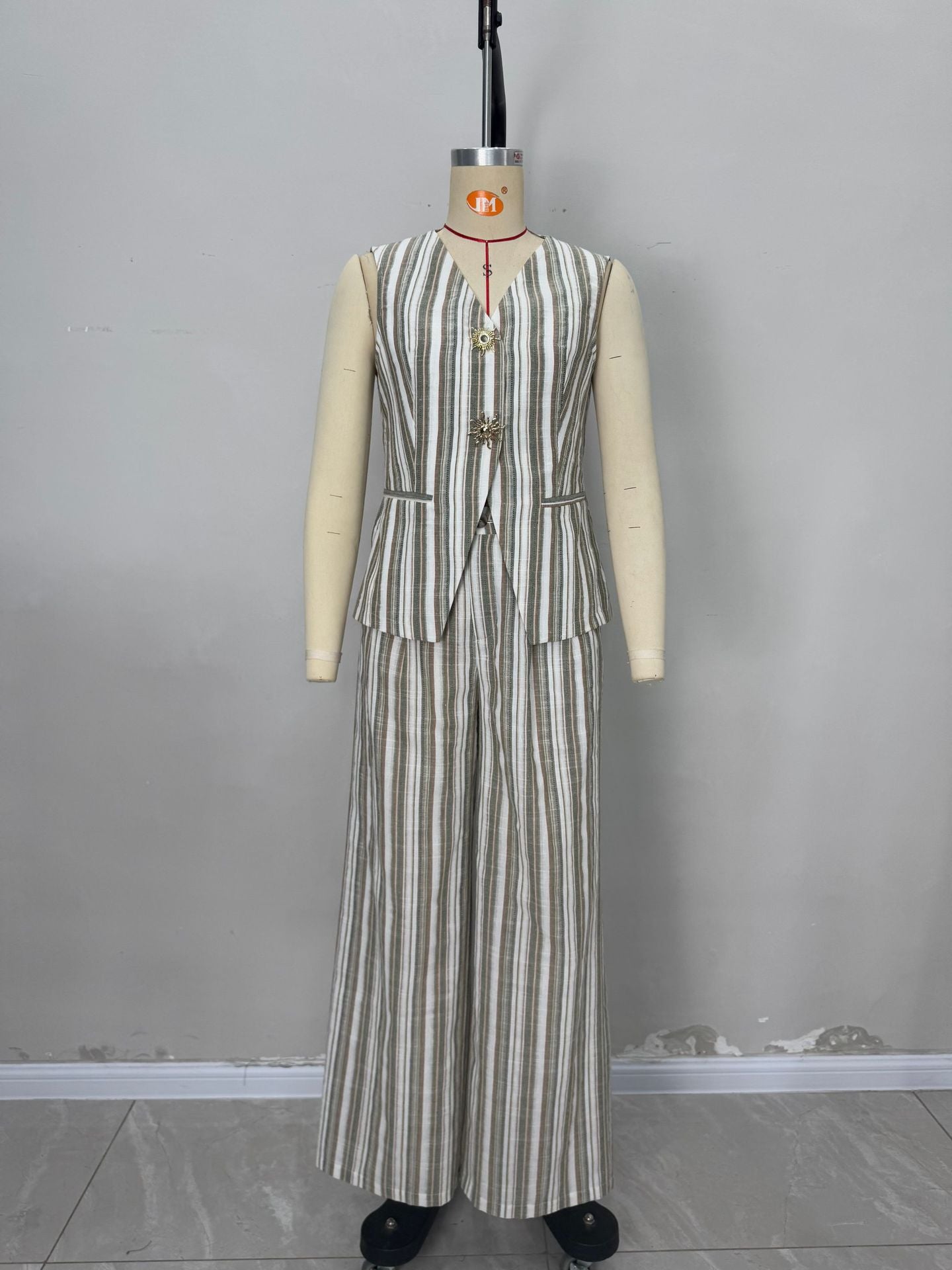 O1CN01LEtT0z1zMCIV40hxv__2217524266699-0-cib GREEN STRIPE LINEN VEST SET WIDE LEG PANTS