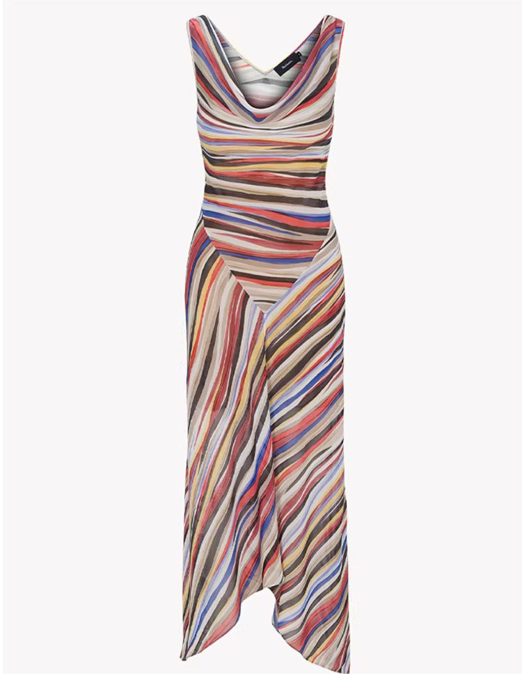 O1CN01LhuTXf1WN0D4v7DtT__4116962775-0-cib MULTICOLOR STRIPED COWL NECK KNIT DRESS