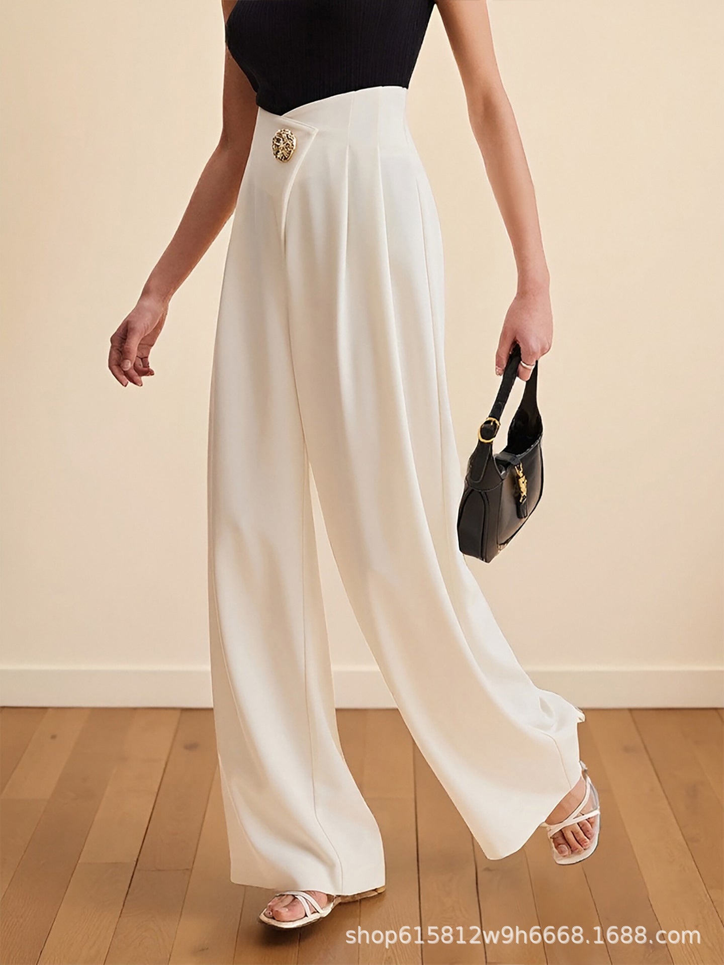O1CN01MMeayz1zMCHxDbJLF__2217524266699-0-cib HIGH WAIST WRAP FRONT GOLD BUTTON WIDE LEG PANTS