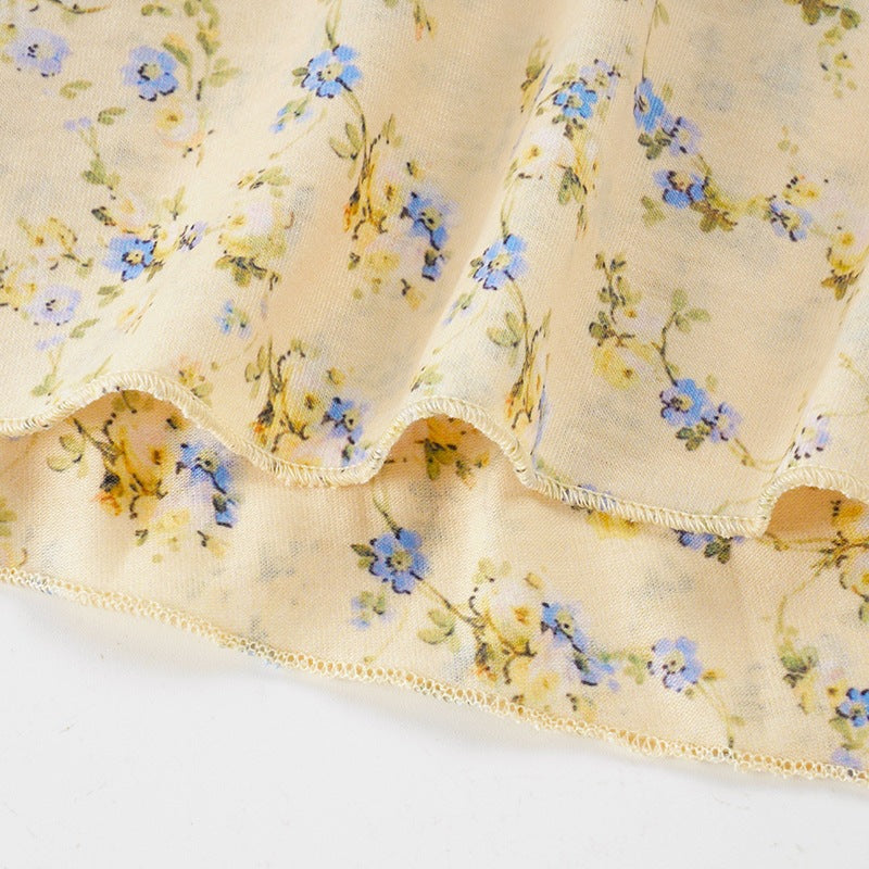 CREAM DITSY FLORAL MAXI DRESS FITTED BODICE FLARED SKIRT