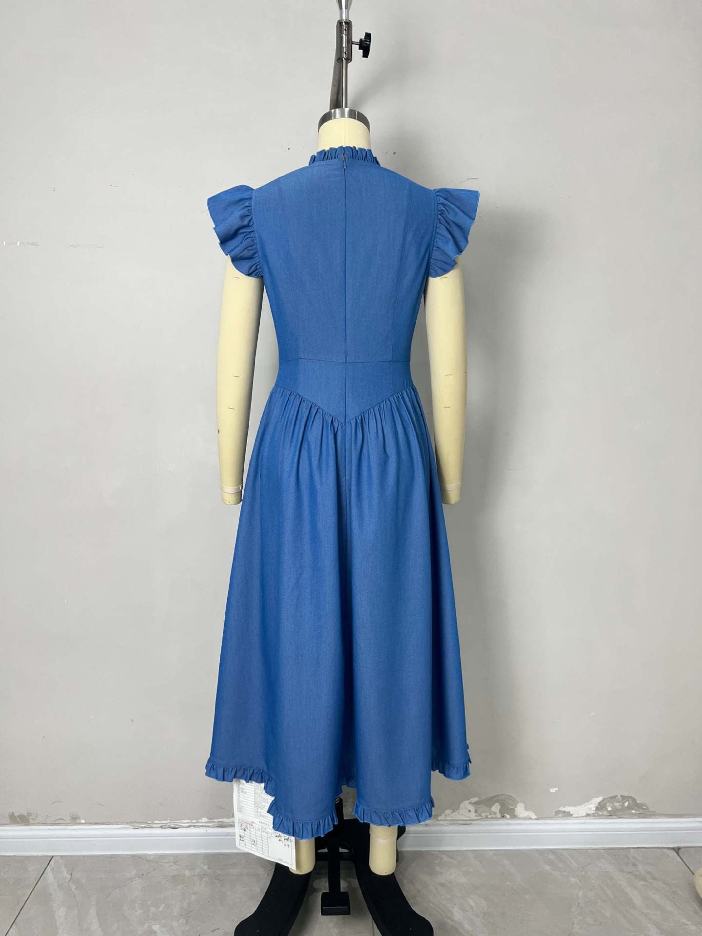 O1CN01NSnpjM1zMCJGvELep__2217524266699-0-cib BLUE RUFFLE CAP SLEEVE BUTTON FRONT FLARED MIDI DRESS