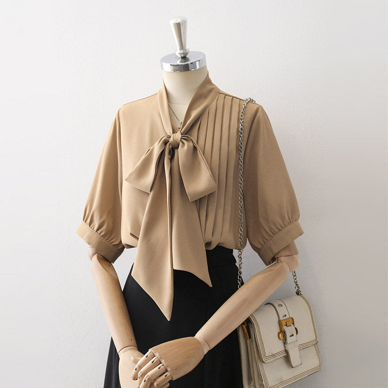 O1CN01NU9A7B1fP8JDu7HRu__163593998 SATIN PUFF SLEEVE BOW BLOUSE | PLEATED WEDDING TOP