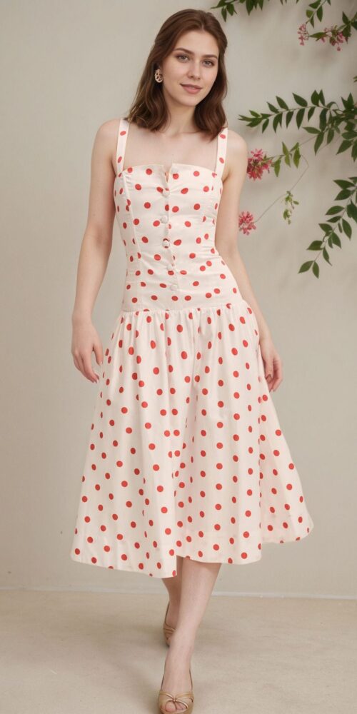 O1CN01OskfH01zMCIRp6WVd__2217524266699-0-cib CREAM RED POLKA DOT FLARED MIDI BUTTON FRONT DRESS