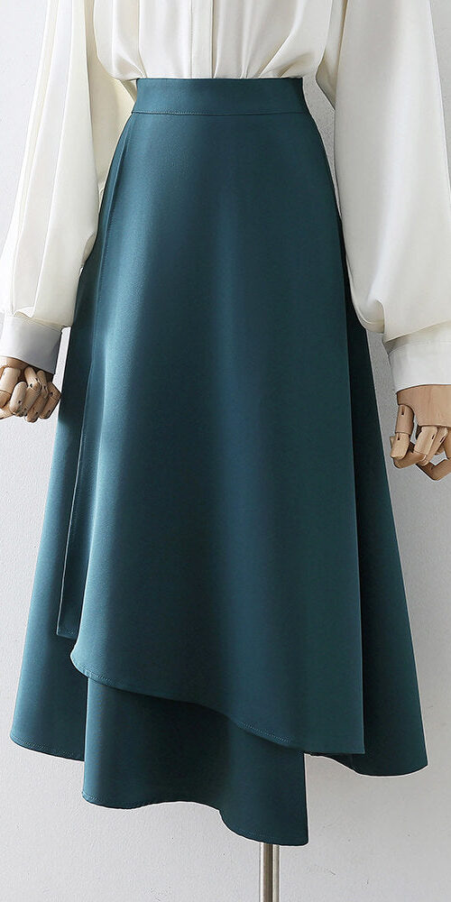 O1CN01P4xnwO1fP8OCIAdSW__163593998 TEAL HIGH WAIST LAYERED A-LINE MIDI SKIRT BUSINESS ELEGANT