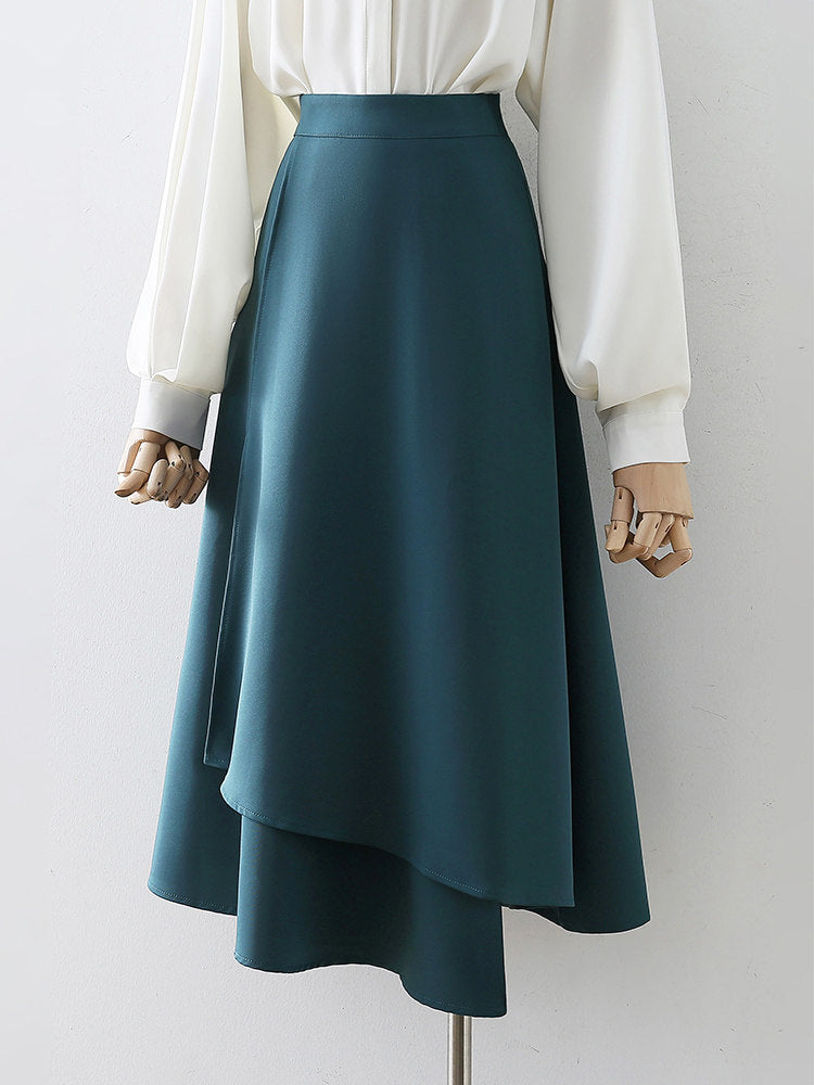 O1CN01P4xnwO1fP8OCIAdSW__163593998 TEAL HIGH WAIST LAYERED A-LINE MIDI SKIRT BUSINESS ELEGANT