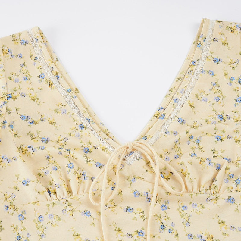 CREAM DITSY FLORAL MAXI DRESS FITTED BODICE FLARED SKIRT