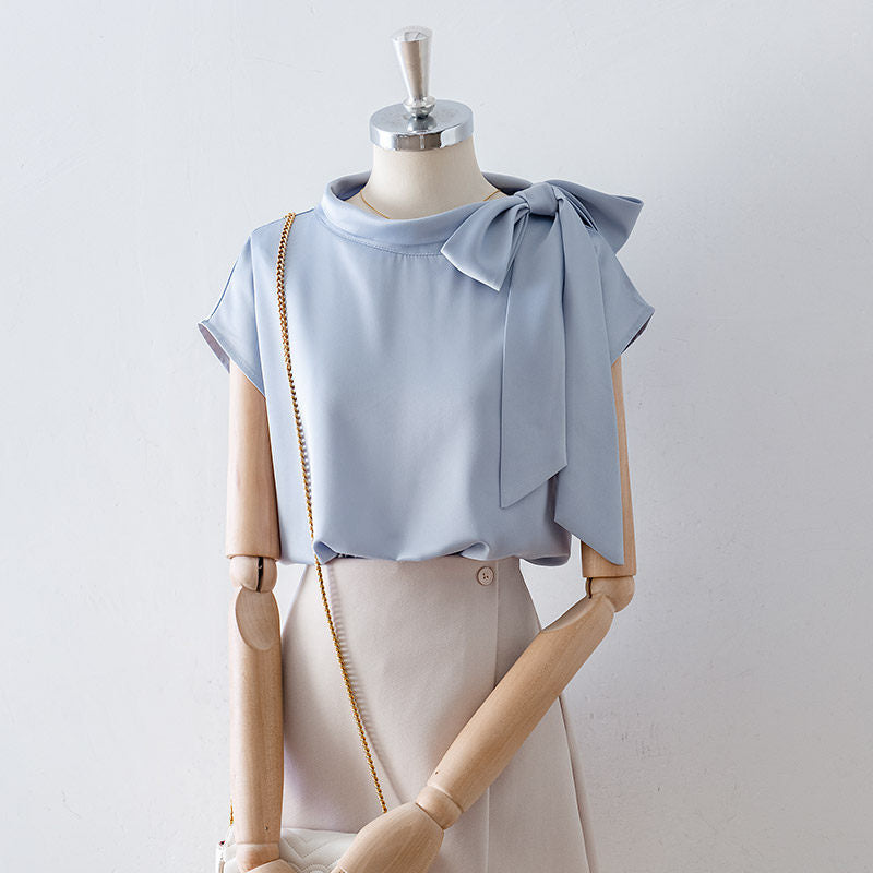 O1CN01PMF16H1fP8YFxSaa7__163593998 ASYMMETRIC BOW SATIN BLOUSE | CAP SLEEVE WEDDING GUEST