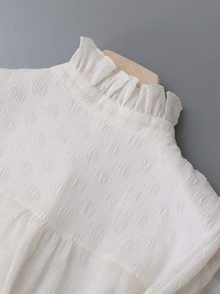 O1CN01PUMKQ21fP8FpYw002__163593998 RUFFLED STAND COLLAR PEARL BUTTON LANTERN SLEEVE BLOUSE