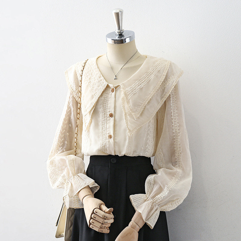 O1CN01PUOkx71fP8L7QUzVw__163593998 DOUBLE LAYER LACE LAPEL RUFFLE CUFF EMBROIDERY LONG SLEEVE BLOUSE