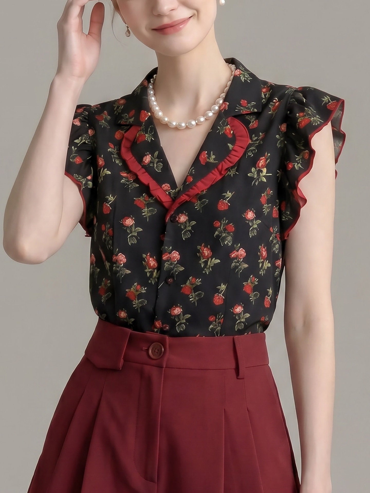 O1CN01RGVJBf1fP8cPj1YXI__163593998 RED ROSE RUFFLE SLEEVELESS SHIRT FOR WEDDING GUEST