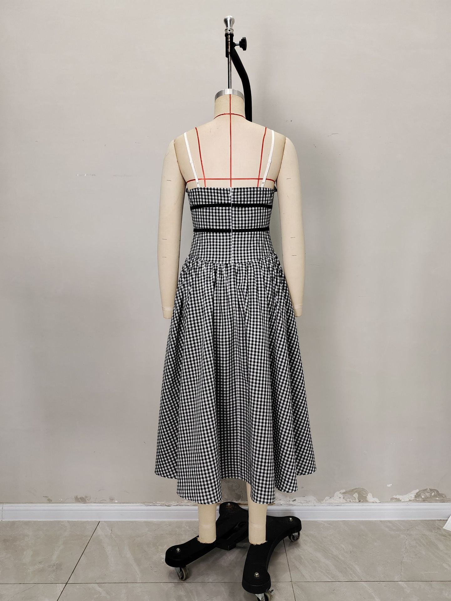 O1CN01RVjaJ81zMCIelYEqk__2217524266699-0-cib BLACK WHITE GINGHAM RUFFLE CAMI SELF-TIE WAIST FLOWY MIDI DRESS