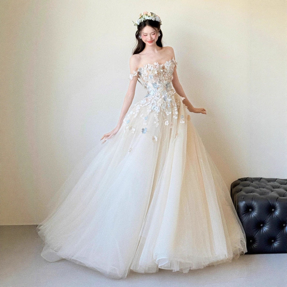 O1CN01RsGEfE1Nwsep1ySGp__2218750891635-0-cib OFF-SHOULDER 3D FLORAL TULLE WEDDING BALL GOWN