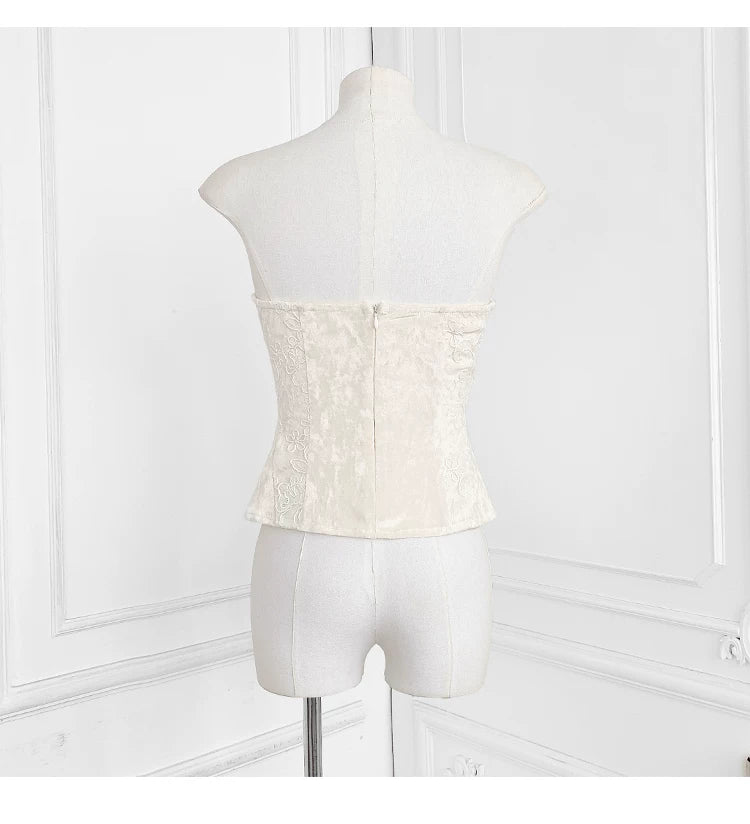 O1CN01SaWCDx1JYpSMAx7XW__3841411041 STRAPLESS VELVET JACQUARD CORSET TOP WITH LACE RUFFLE