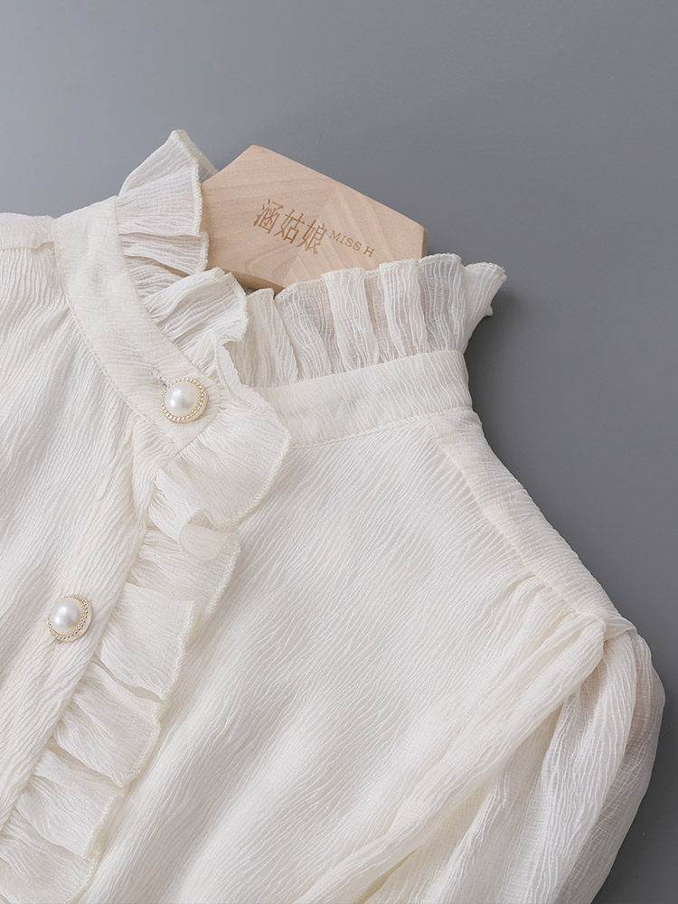 O1CN01TAPBph1fP8G2EG72Z__163593998 RUFFLED STAND COLLAR PEARL BUTTON LANTERN SLEEVE BLOUSE