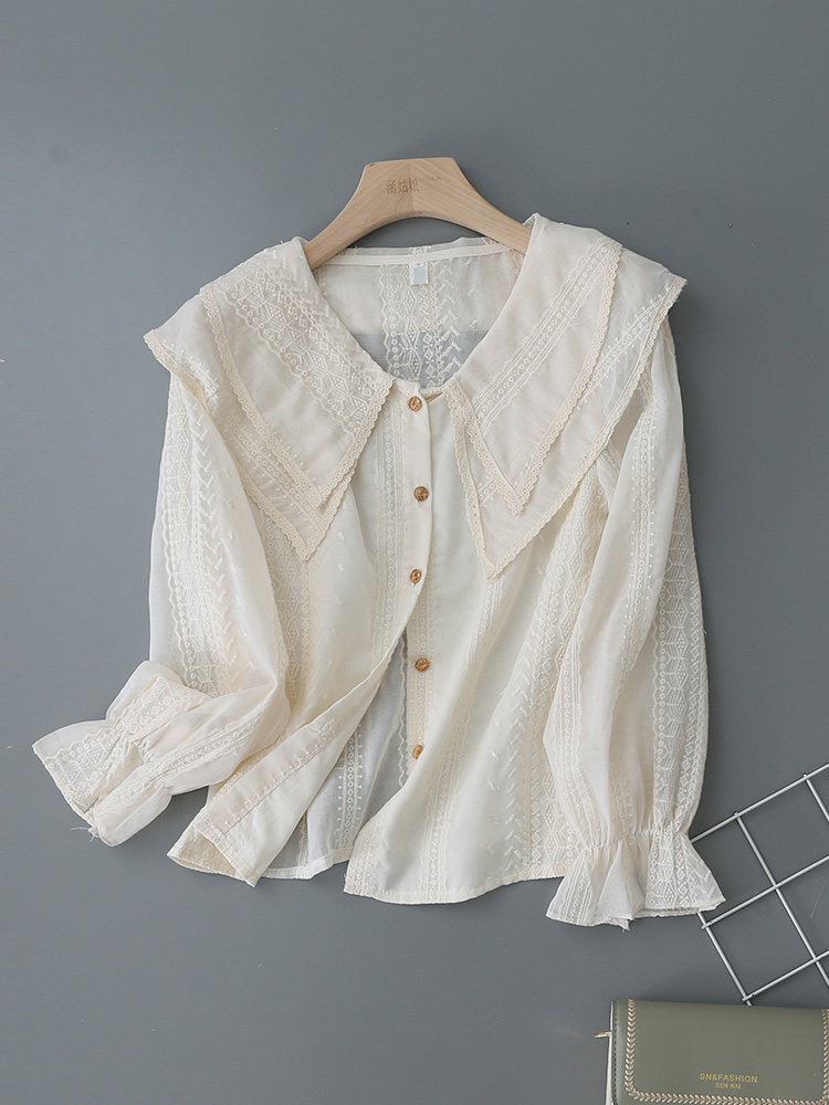 O1CN01TKXoP61fP8L8royuf__163593998 DOUBLE LAYER LACE LAPEL RUFFLE CUFF EMBROIDERY LONG SLEEVE BLOUSE