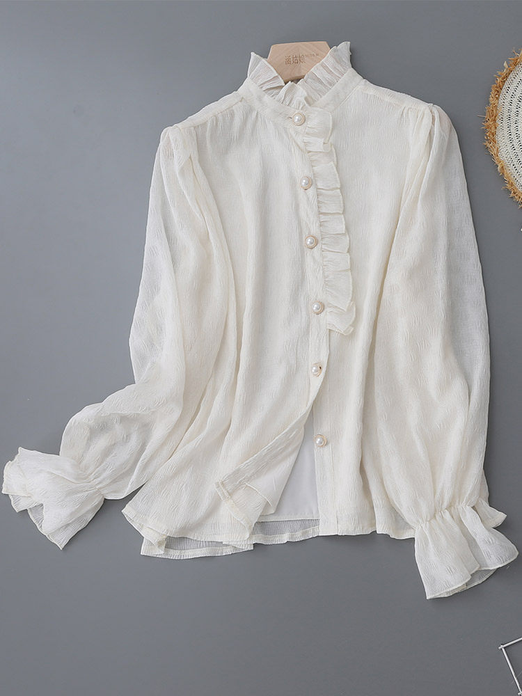 O1CN01UWPcvO1fP8G6yNm2q__163593998 RUFFLED STAND COLLAR PEARL BUTTON LANTERN SLEEVE BLOUSE