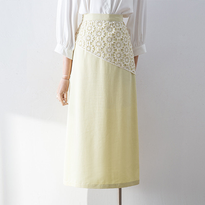 O1CN01UZhELo1fP8Xj3lMJx__163593998 DIAGONAL LACE MIDI SKIRT, HIGH WAIST STRAIGHT, FLORAL SPLICE