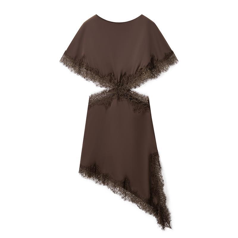 O1CN01UeLwKm1Vsm3HjOxiU__2235522709-0-cib CHOCOLATE BROWN SATIN ASYMMETRIC A-LINE CAPELET DRESS