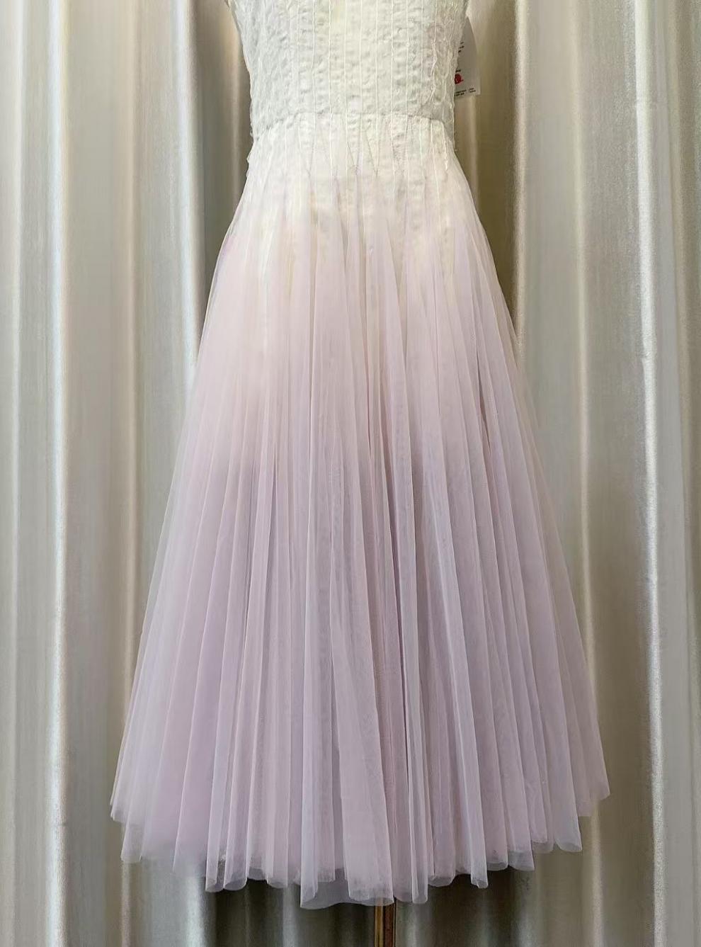GRADIENT TULLE MIDI DRESS RUFFLE STRAPS WEDDING GUEST