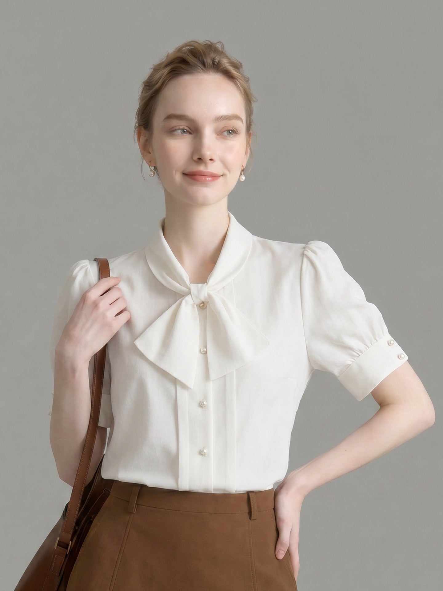 O1CN01Ut6REw1fP8c6gdRVr__163593998 SATIN PUFF SLEEVE BOW BLOUSE WITH PEARL BUTTONS