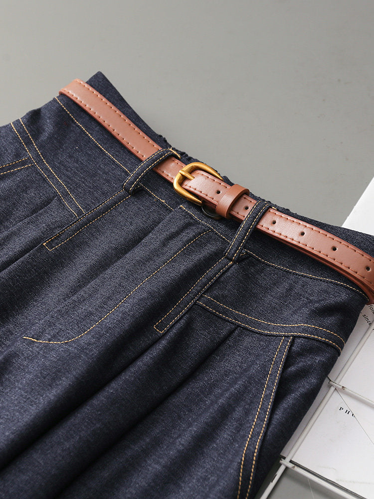 O1CN01V1BQV01fP8UIeufQc__163593998 HIGH WAIST PLEATED DENIM MIDI SKIRT W/ LEATHER BELT