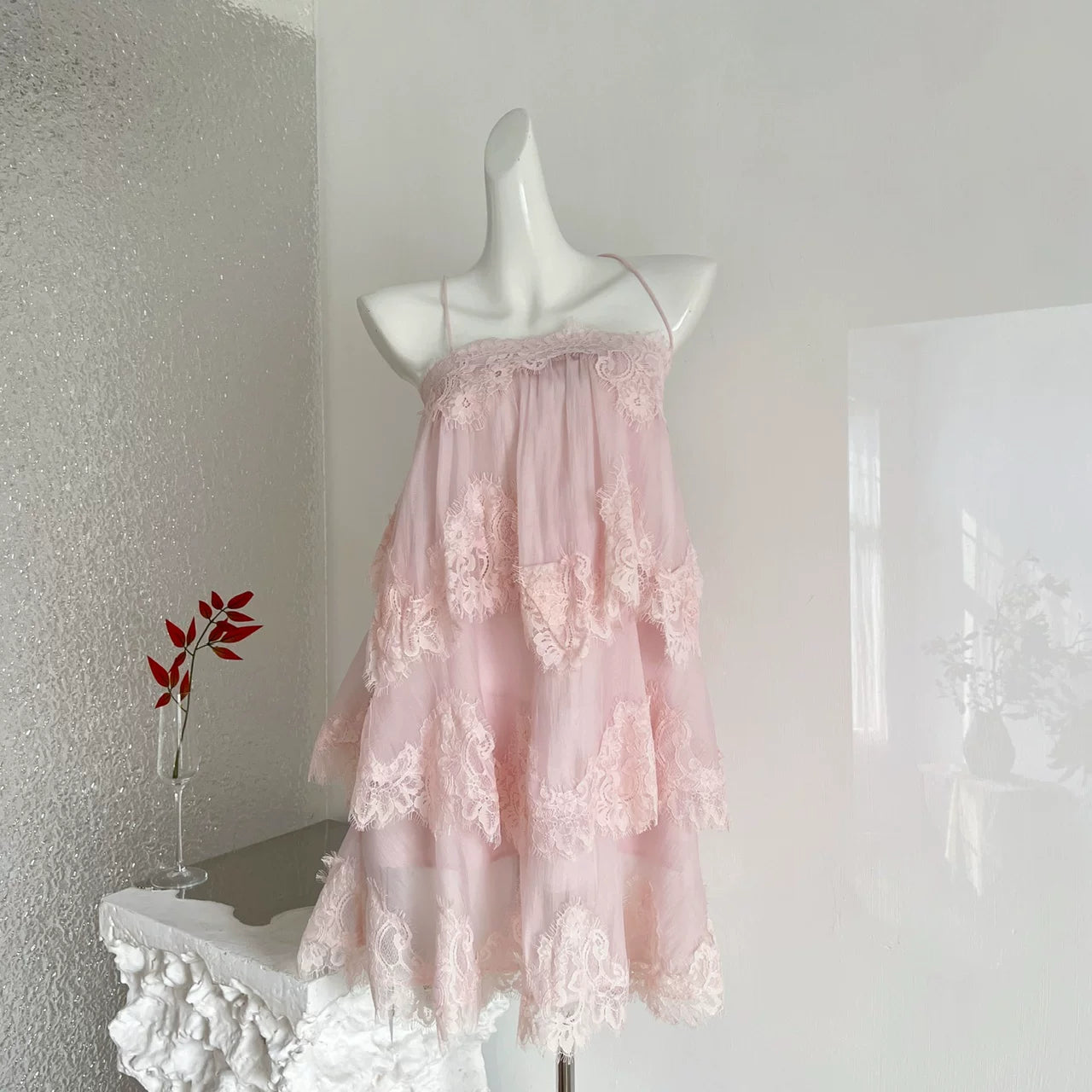 O1CN01VEs8Wa1jMctgjZXPW__2212820944534 BLUSH PINK LACE BABYDOLL MINI DRESS, SPAGHETTI STRAP PARTY