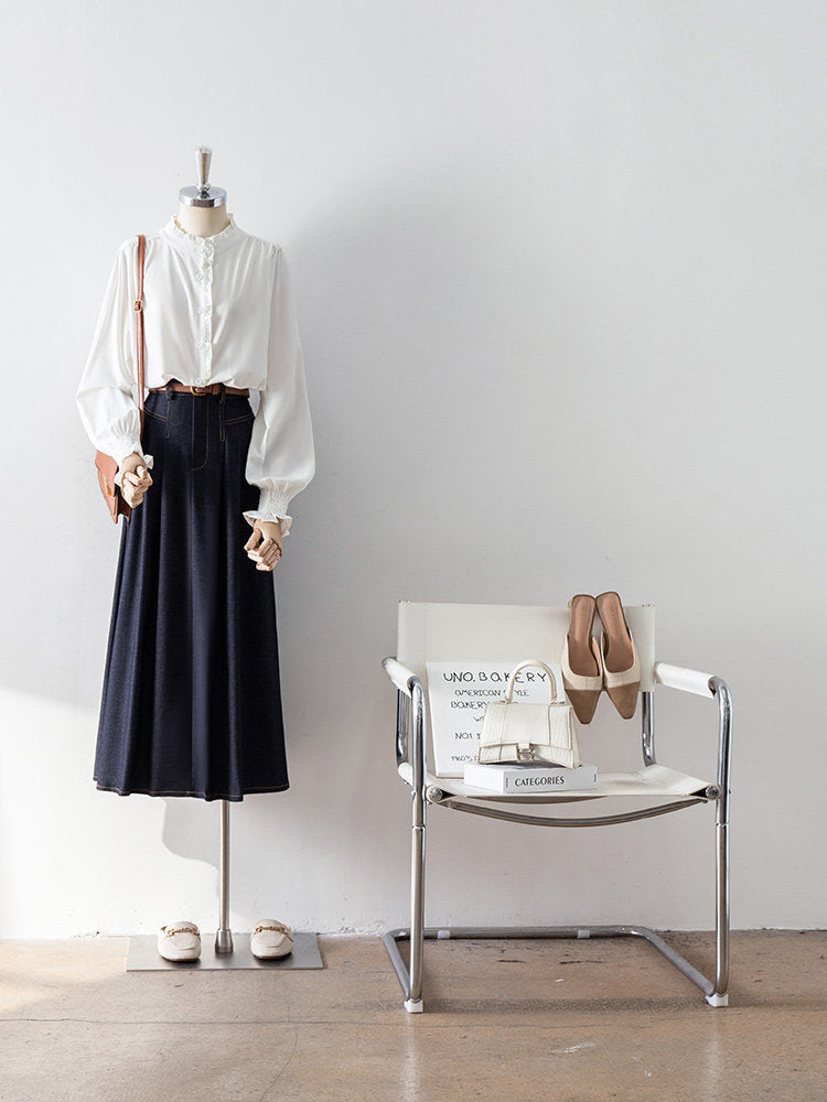 O1CN01VTbgV21fP8UJvSnzs__163593998 HIGH WAIST PLEATED DENIM MIDI SKIRT W/ LEATHER BELT