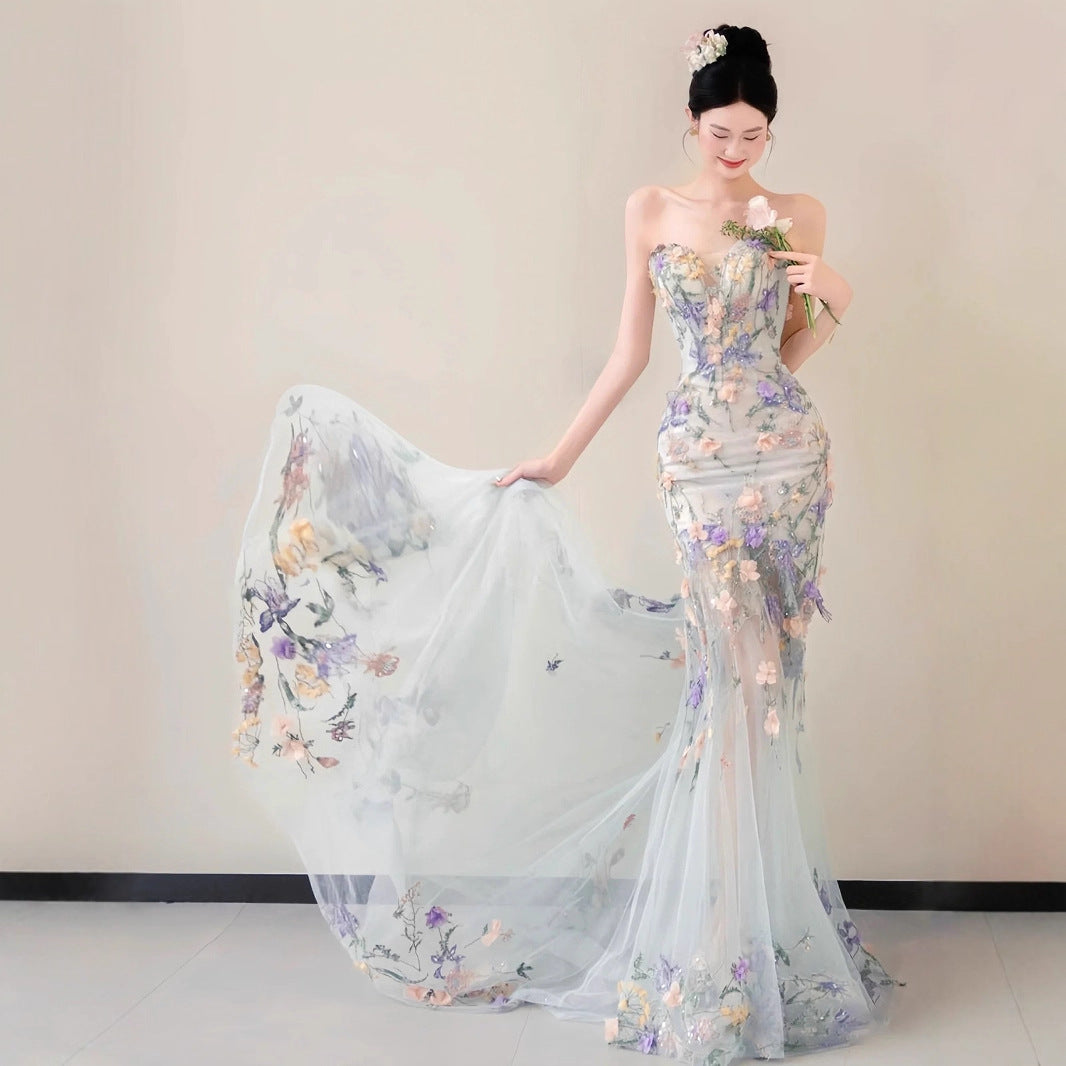 O1CN01Vhn6AM1NwsdrOrnPW__2218750891635-0-cib STRAPLESS PASTEL FLORAL TULLE MERMAID WEDDING GOWN