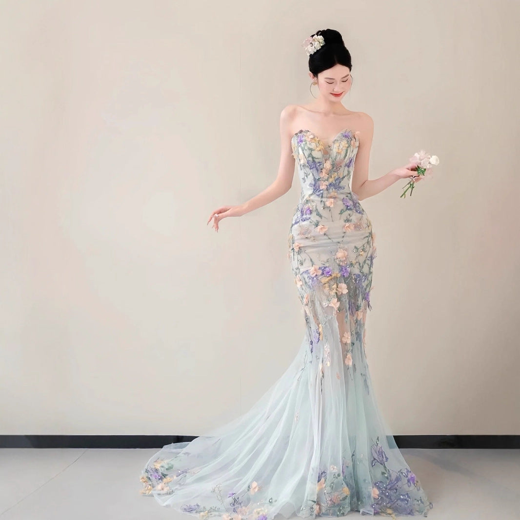 O1CN01X4Brzb1Nwsdry9OGG__2218750891635-0-cib STRAPLESS PASTEL FLORAL TULLE MERMAID WEDDING GOWN