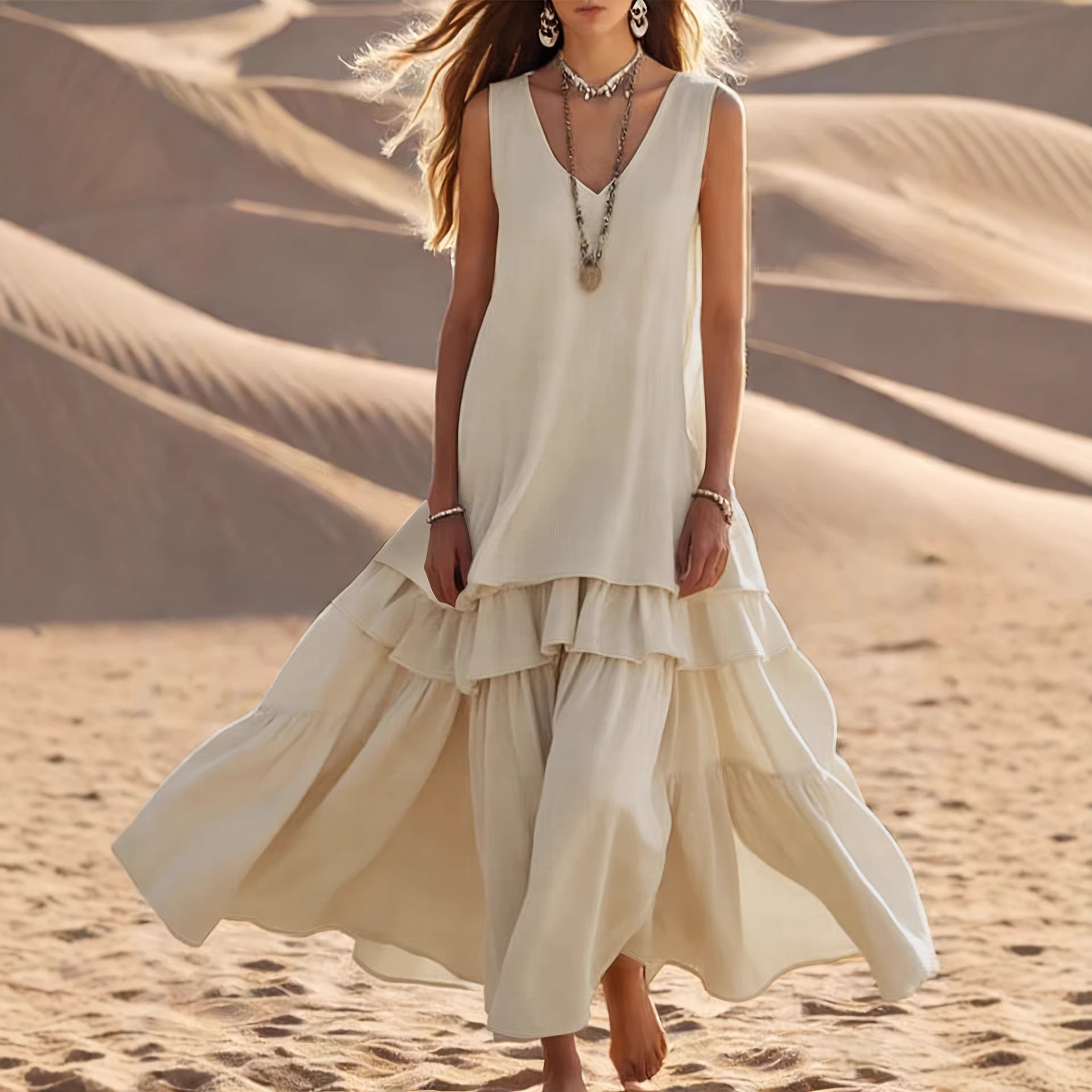 O1CN01X86PjS1zMCMjcQfw4__2217524266699-0-cib SLEEVELESS V-NECK TIERED RUFFLE MAXI DRESS