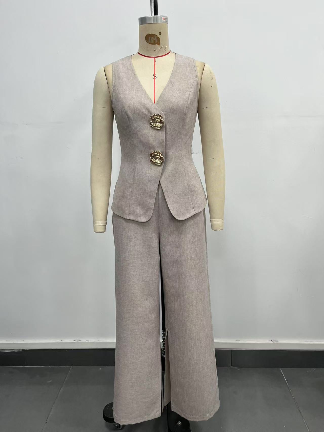 O1CN01X8Zl8t1zMCI0a9tTO__2217524266699-0-cib KHAKI WIDE LEG SUIT PANTS, HIGH WAIST FRONT SLIT OFFICE TROUSERS