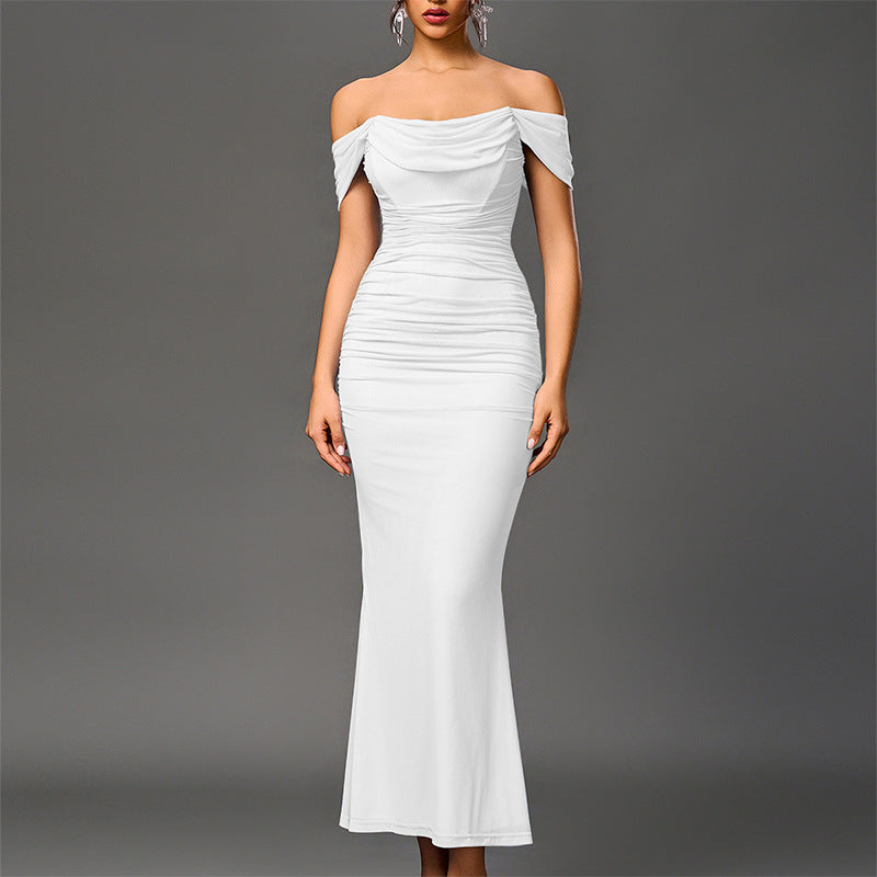 O1CN01Xjitsa23jKlGqPulX__3423897291-0-cib OFF SHOULDER DRAPED COWL RUCHED MESH MERMAID MAXI DRESS