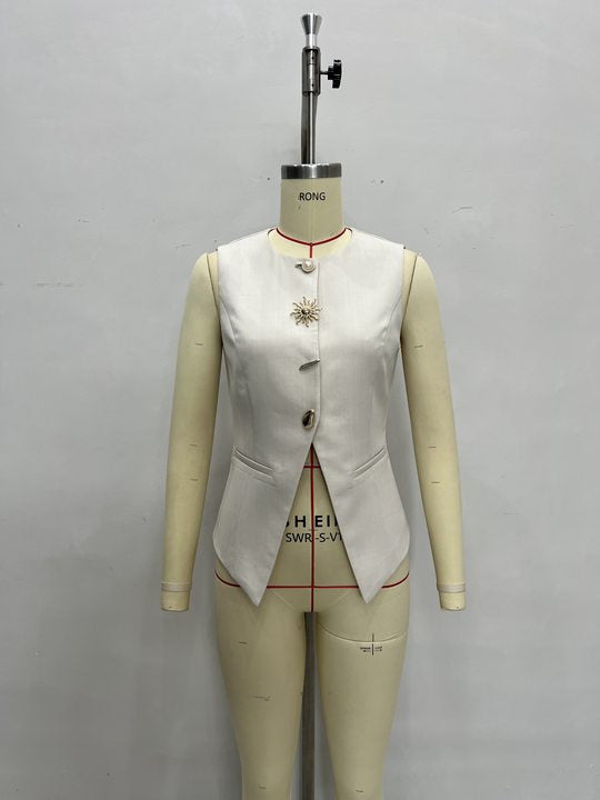 SLEEVELESS ROUND NECK BUTTON VEST FOR WEDDING