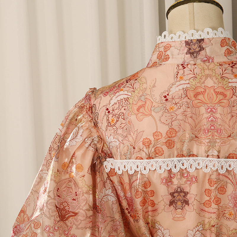 PEACH ORGANZA A-LINE TIERED MAXI DRESS BOTANICAL FLORAL