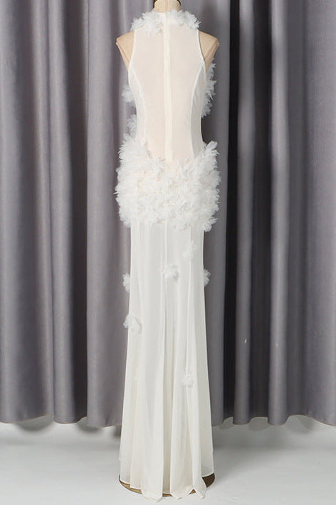 O1CN01Yd2xV41v3BT2UZb5n__2485646116-0-cib WHITE HALTER MAXI DRESS 3D FLORAL WEDDING GUEST