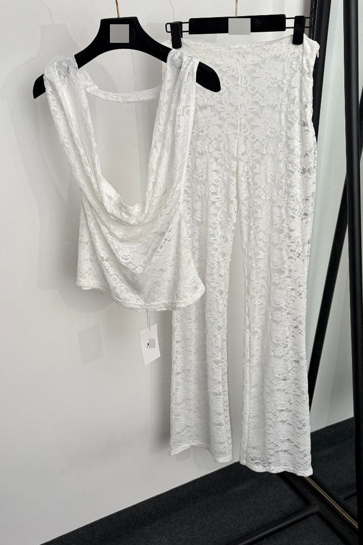 O1CN01Z22Iu423adL5WrM0c__2218792767272-0-cib WHITE SHEER LACE HALTER TWO-PIECE SET - FLARED PANTS
