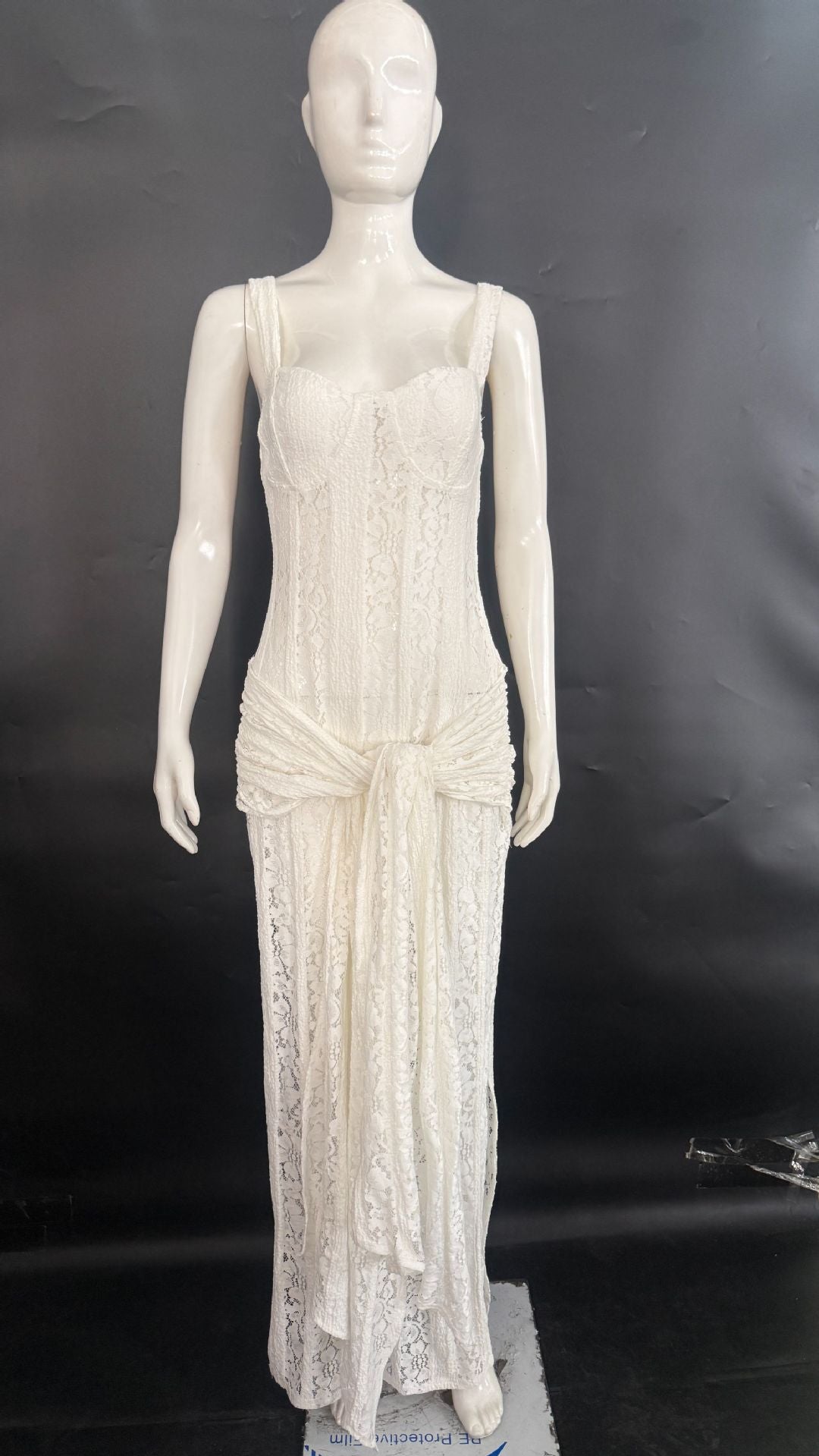 CORSET LACE MAXI DRESS WITH DRAPED SASH
