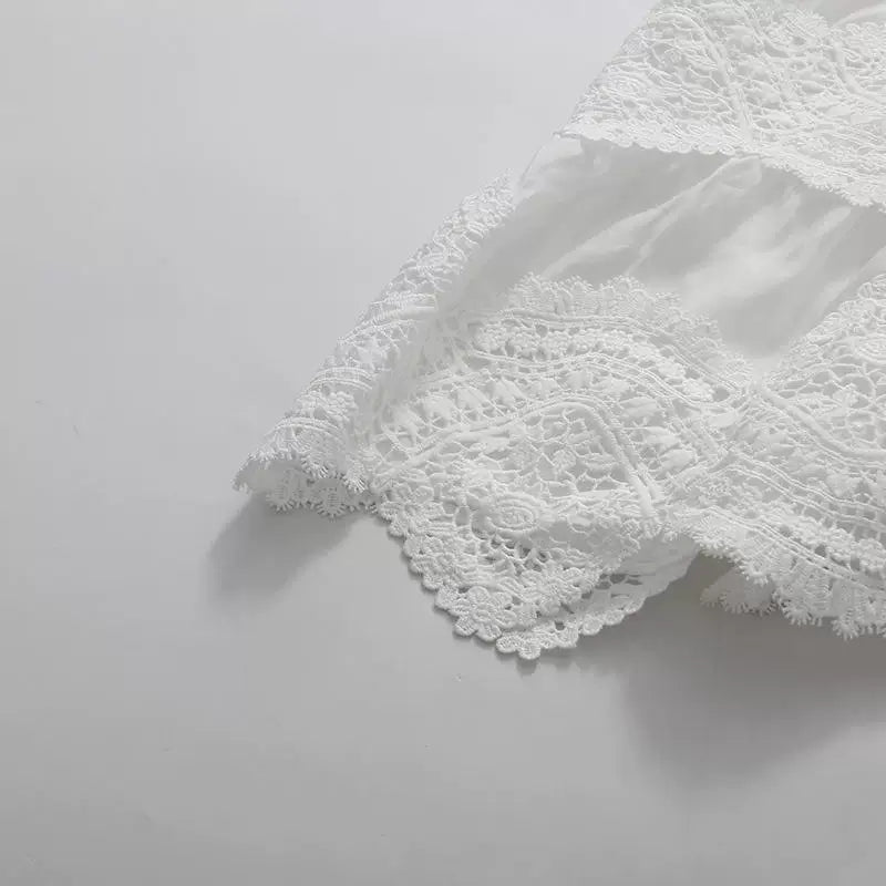 O1CN01ZFfR0Z293YQrzlDtO__3998398012 WHITE MANDARIN COLLAR PUFF SLEEVE TIERED LACE MIDI DRESS
