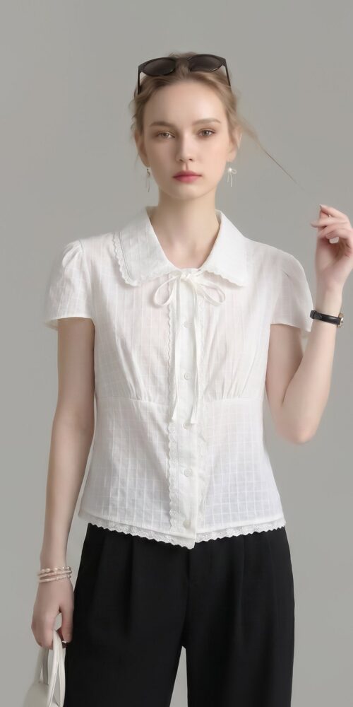 SCALLOPED LACE PETER PAN COLLAR BOW BLOUSE