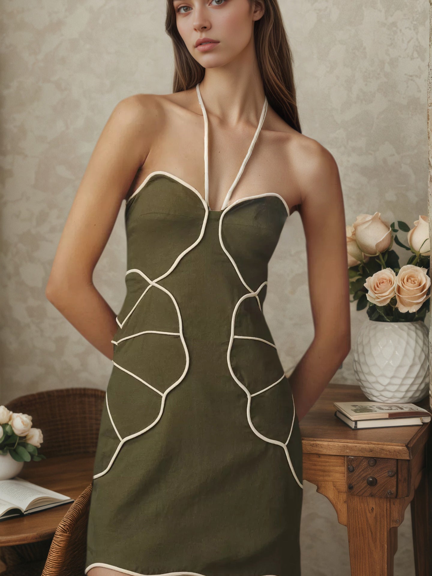 O1CN01ZTVBiG1zMCLwxsz5y__2217524266699-0-cib OLIVE HALTER SWEETHEART CONTRAST WHITE PIPING BODYCON MINI DRESS