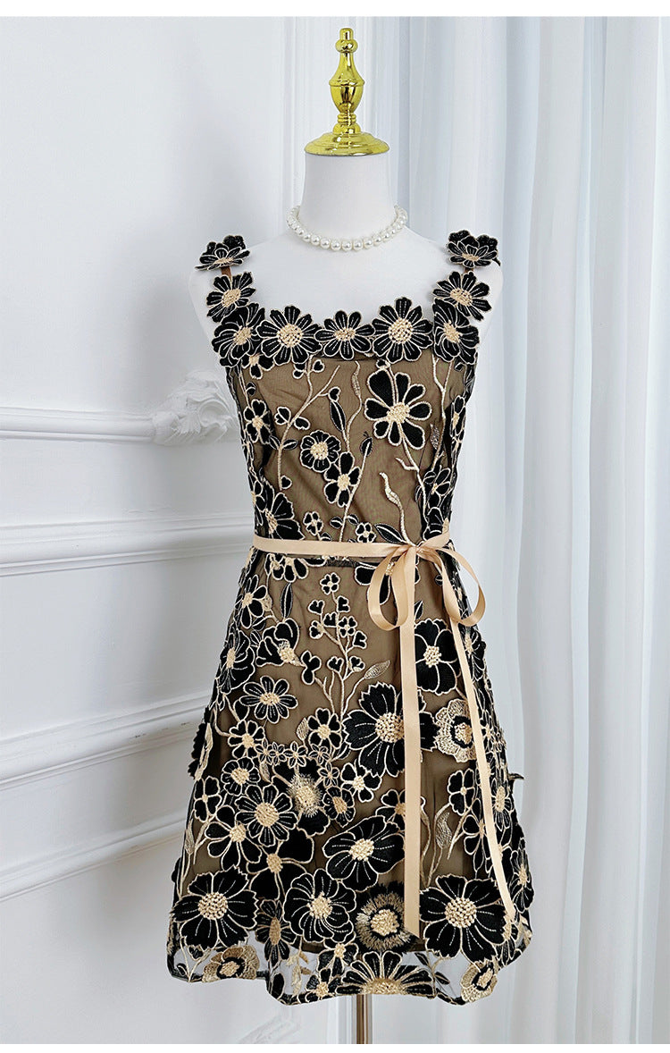 O1CN01ZbxANQ1CWoIQXz27N__2013690089-0-cib BLACK EMBROIDERED TULLE A-LINE MINI DRESS