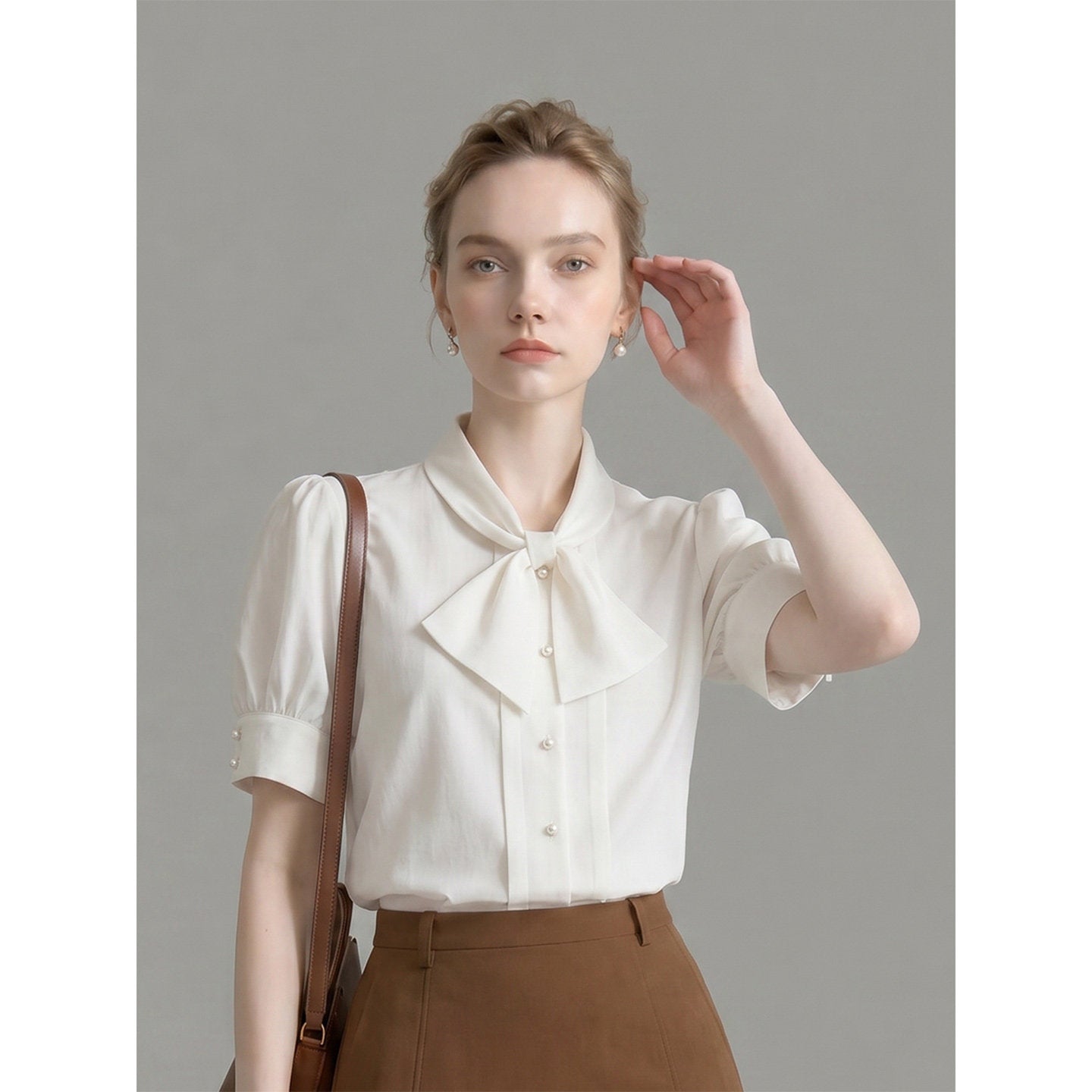 O1CN01Zkz3MV1fP8c715rpI__163593998 SATIN PUFF SLEEVE BOW BLOUSE WITH PEARL BUTTONS