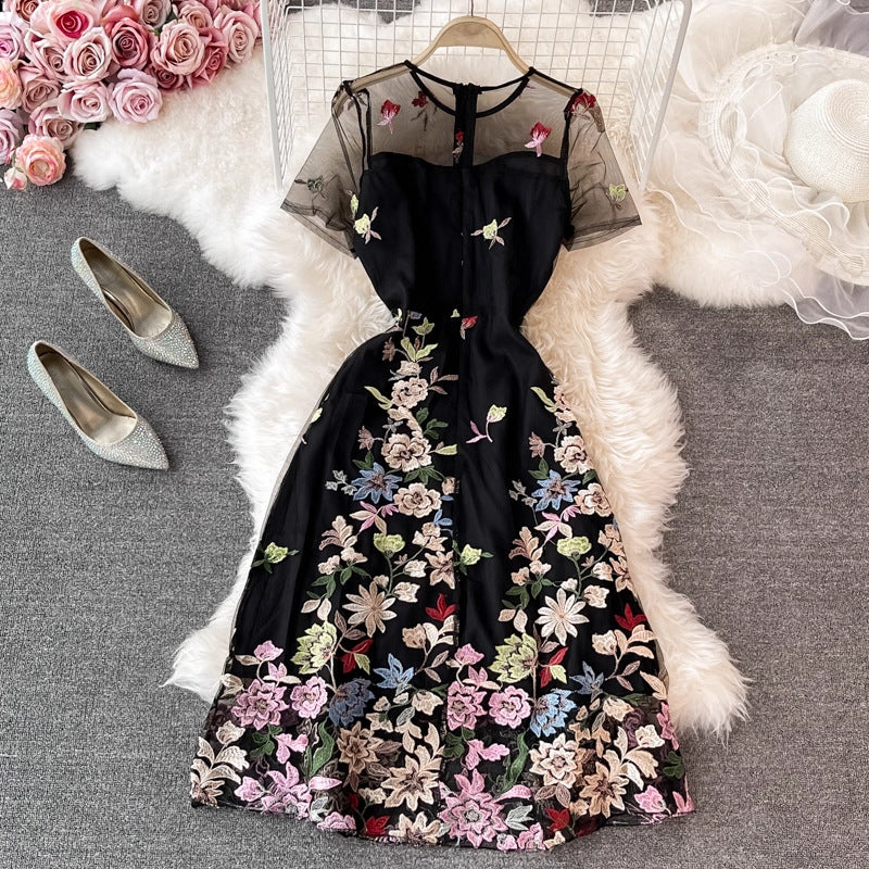 O1CN01ZoW8vI1apdObVDWZg__2220508073379-0-cib BLACK FLORAL EMBROIDERY A-LINE MIDI DRESS SHEER OVERLAY