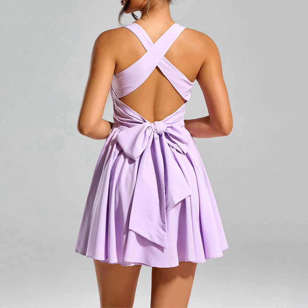 RUFFLE STRAP SMOCKED BOW SKATER DRESS