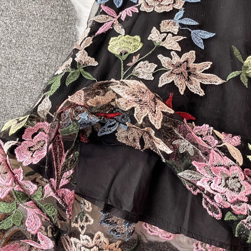 O1CN01azZQWV1apdObhl95X__2220508073379-0-cib BLACK FLORAL EMBROIDERY A-LINE MIDI DRESS SHEER OVERLAY