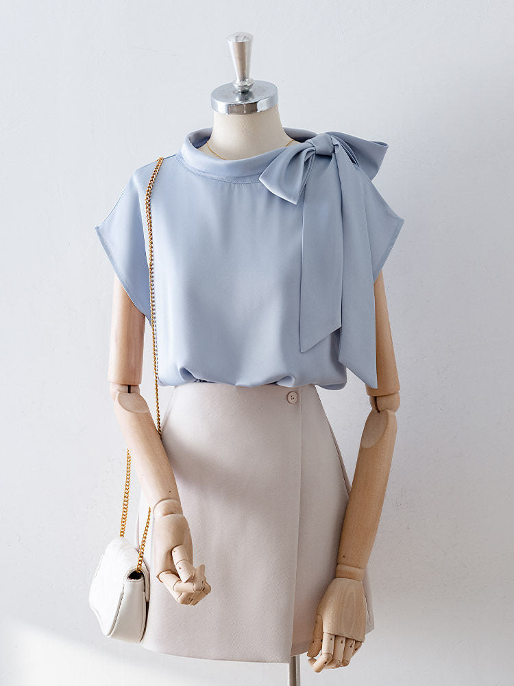 O1CN01bIn4DF1fP8YFWnvu4__163593998 ASYMMETRIC BOW SATIN BLOUSE | CAP SLEEVE WEDDING GUEST