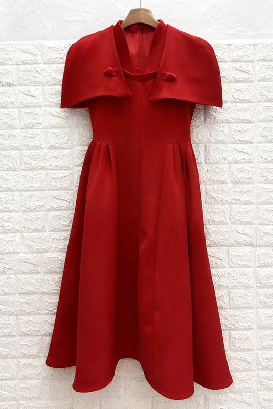 O1CN01bSOOlw1WXXIOkH9Wk__2211149002798-0-cib RED CREPE FIT-AND-FLARE MIDI DRESS WITH CAPELET