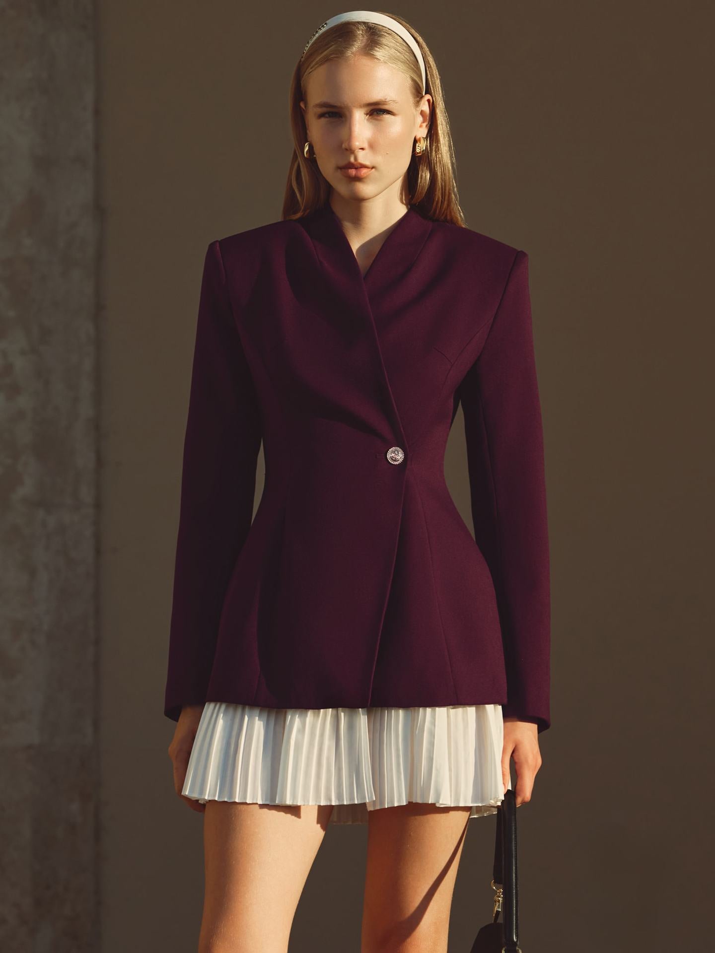 ONE BUTTON BLAZER PLEATED MINI DRESS