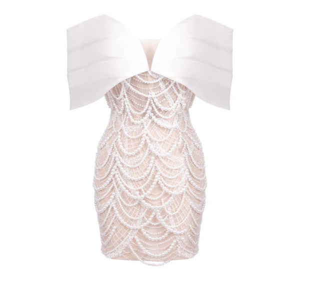 O1CN01c6Mko02FPtJgUsTcB__2217857028873-0-cib OFF SHOULDER ORGANZA PEARL MINI BODYCON DRESS